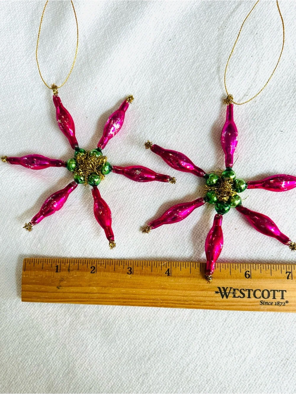 Vintage repurposed mercury, glass bead poinsettia holiday Christmas ornaments